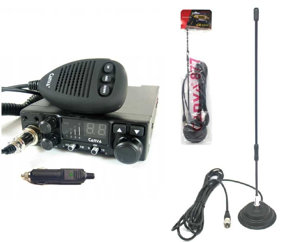 Radio CB CANVA 520 AM/FM + antena na magnes bez strojenia  ZESTAW