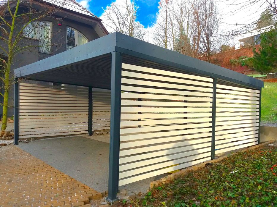 Wiata garażowa. Garaż. Z pomieszczeniem gospodarczym. Z zabudową ścian