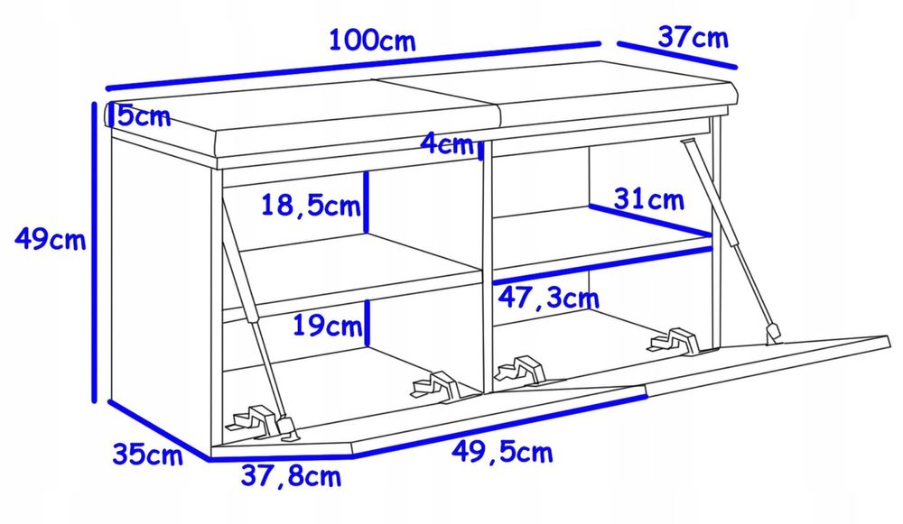 Szafka na buty z siedziskiem, słupek i wieszaki