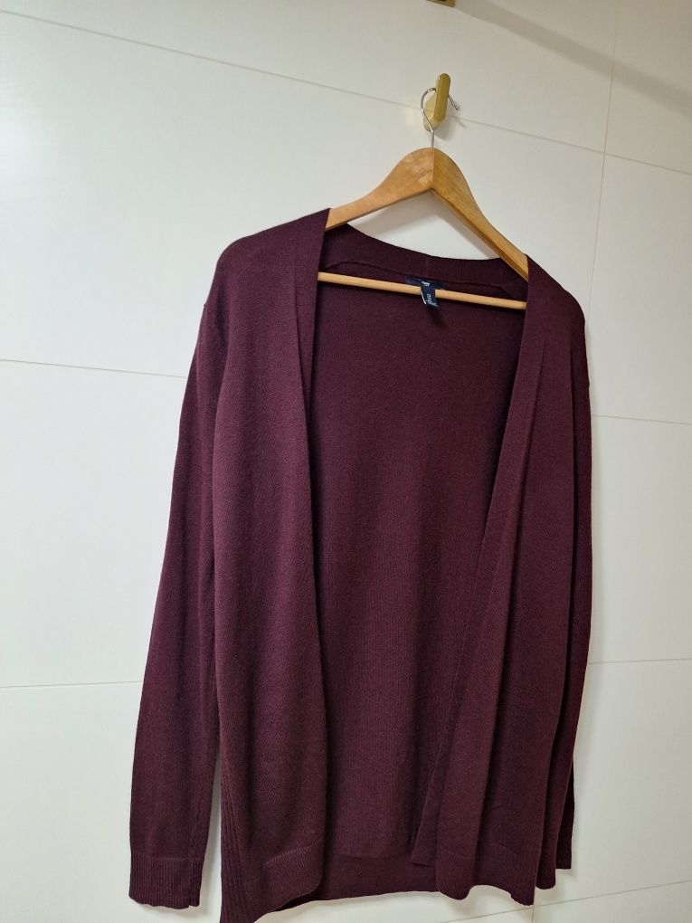 Elegancki,  klasyczny kardigan burgundowo sliwkowy Marki Gap