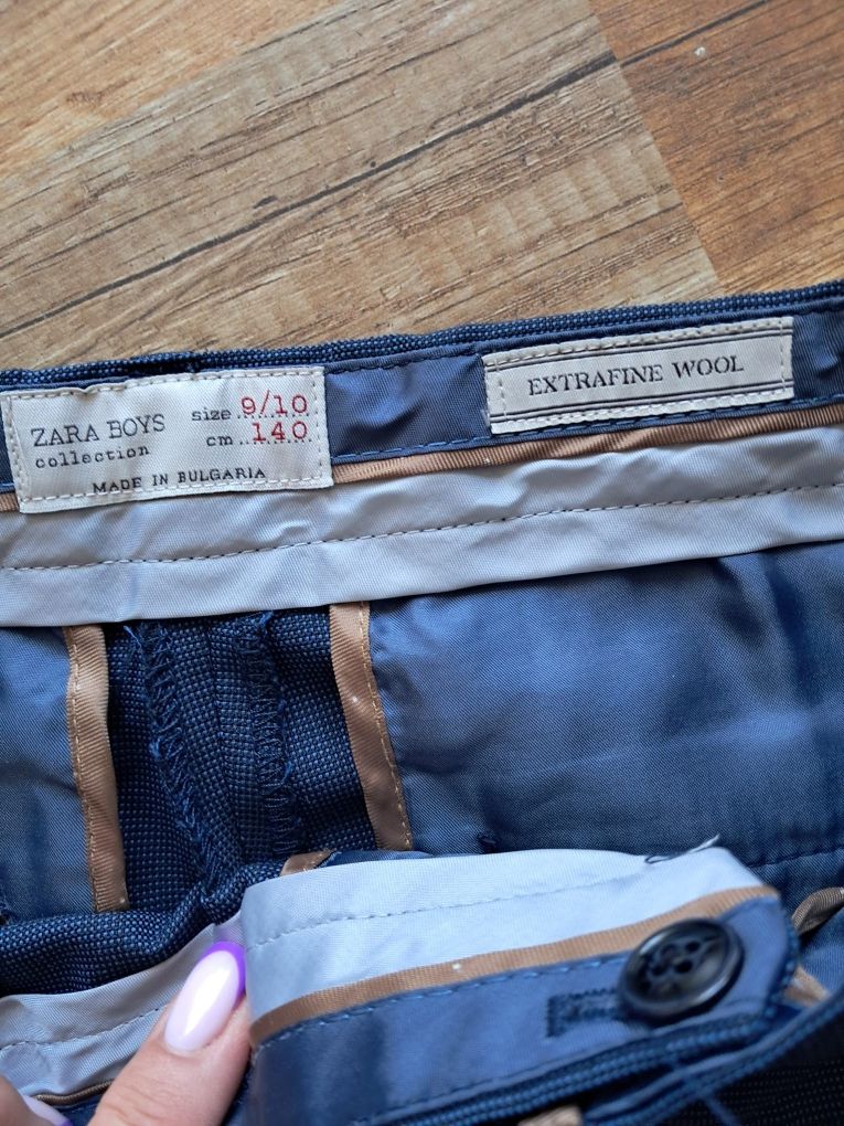 Garnitur granatowy Zara 146 152 wełniany wesele marynarka elegancka