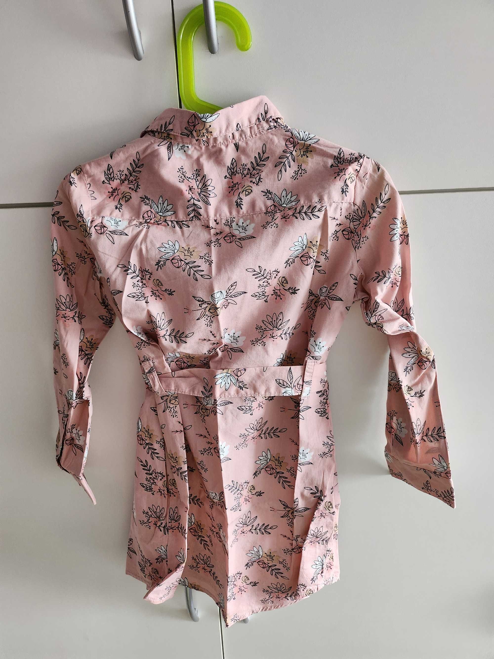 Sinsay Rozm. 116 cm Koszulowa sukienka w kwiaty różowa