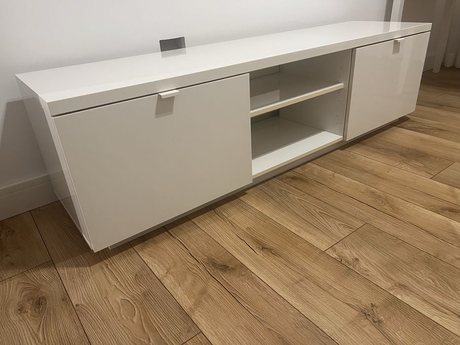 IKEA BYAS Szafka pod TV połysk biały 160x42x45 cm