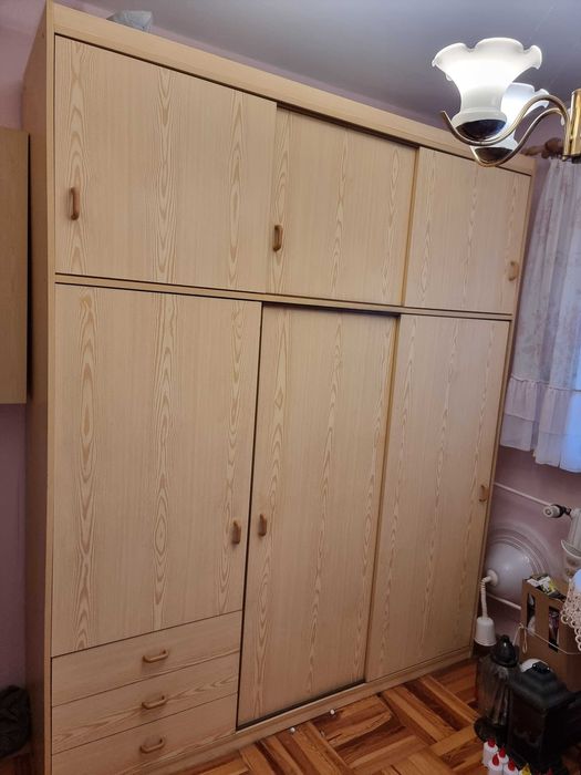 Szafa i meble sypialnia, kolor sosna, łóżko, szafa, komoda