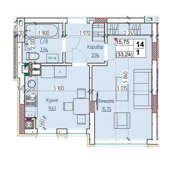 Однокімнатна квартира Крюковщина