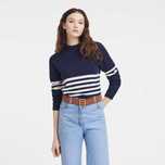 Longchamp camisola de caxemira náutica azul com botões