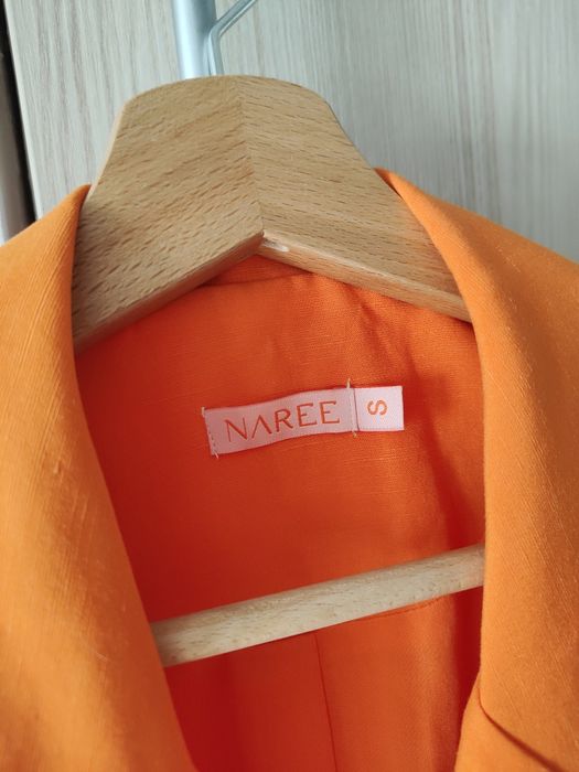 Pomarańczowa Marynarka z paskiem, wiskoza i len Naree S 36 wiosna lato
