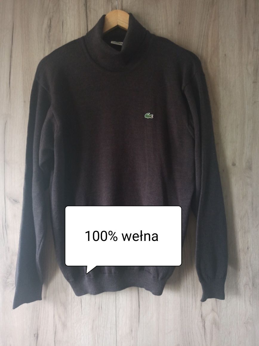 Sweter  z golfem męski Lacoste XL brązowy wełniany wełna