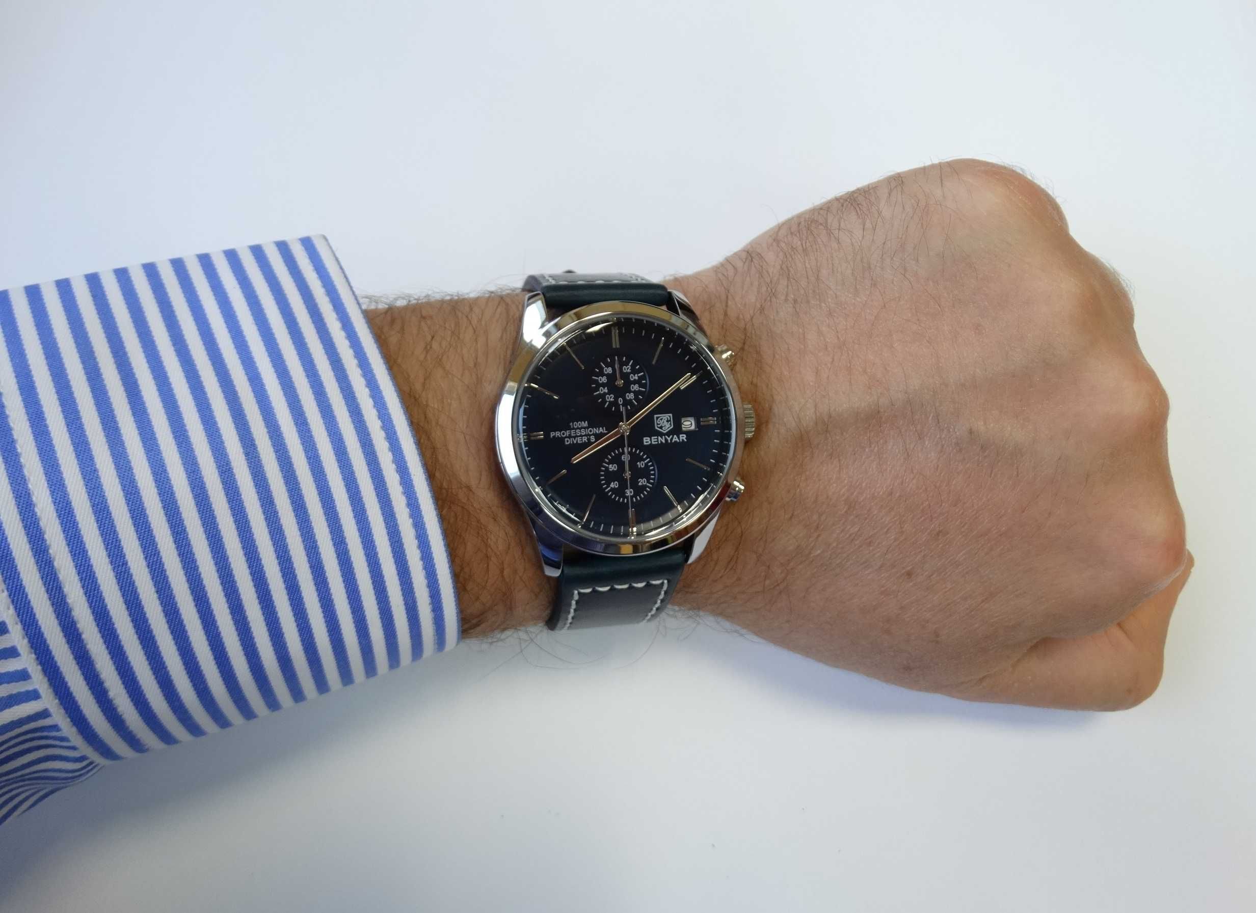 Zegarek męski Benyar niebieska tarcza chronograf wodoszczelny 100m