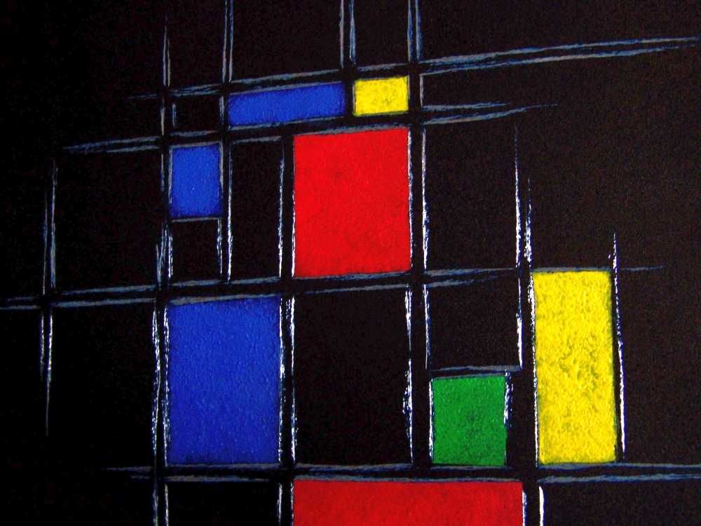 Obraz ręcznie grawerowany\malowany a'la Mondrian Abstrakcja