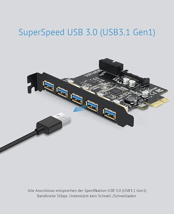 Supahub Karta Pci-E Usb 3.0 – 5 Portów, 5Gb/S, Bez Zasilania