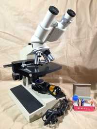 Mikroskop dwuoczny PZO Studar 1000x biologiczny oświetlacz obiektyw