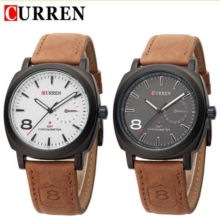 R0149 R0150 Relógio Quartz de Pulso CURREN - GMT Preto ou Branco