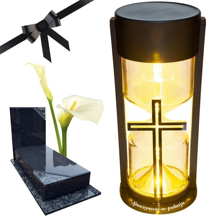 2x ZNICZ solarny led LAMPION na grób statuetka na cmentarz z krzyżem