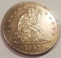 Seated Liberty Quarter Dollar 1843 1/4 dolara
