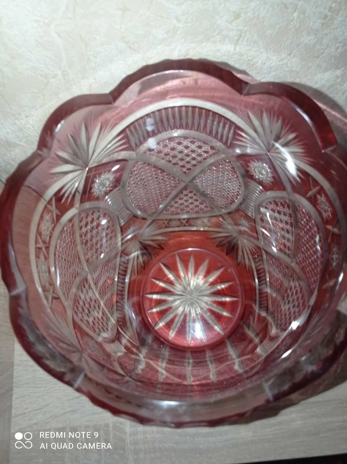 Винтажная ваза из розового хрусталя ручной работы Германия