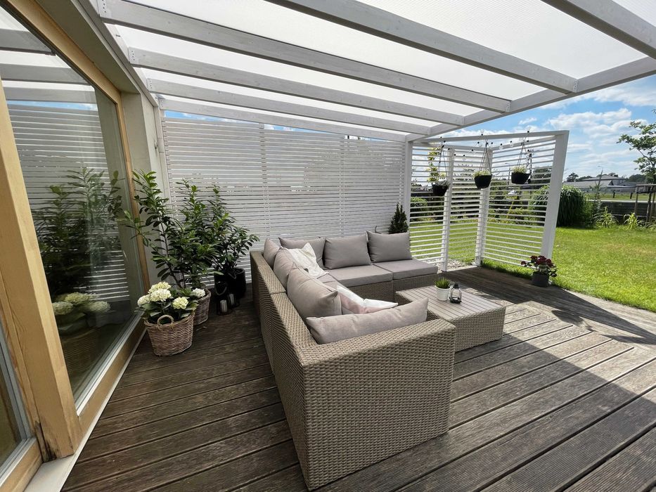 Zadaszenie tarasu, pergola, drewno BSH, shutters, altana, poliwęglan