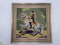 Obraz gobelin w ramie, jeździec na koniu, koń