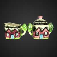 Ceramiczny mlecznik cukiernica w kształcie domku chatki B41158