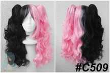 Czarna różowa dye split peruka z kitkami gothic lolita cosplay wig