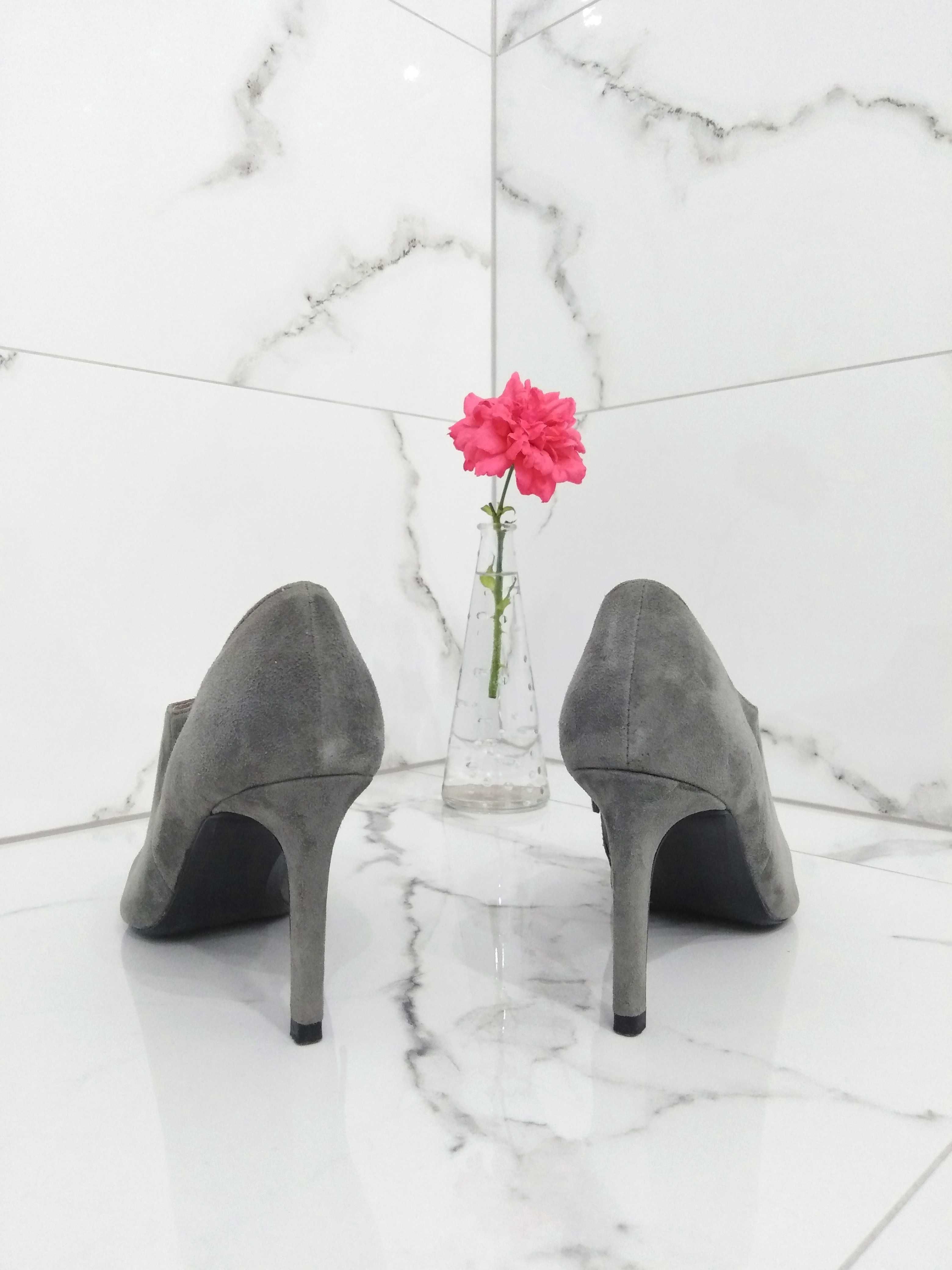 Grey Suede high heeled boots Botki na wysokie z szarego zamszu