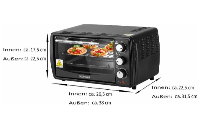 Mini piekarnik Steinborg 13 litrów | Piec do pizzy | 60°-250°C | Timer
