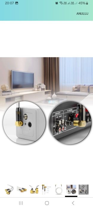 Kabel Koncentryczny Antenowy TV Delay 20m Koncowki