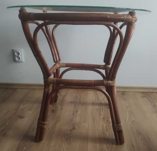 Stolik rattanowy ze szklanym blatem - średnica 90 cm