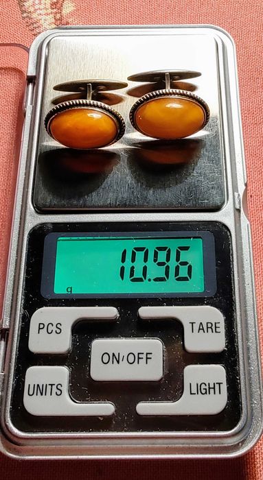Винтажные серебряные запонки 875°с королевским янтарём,Рига 50-е, СССР