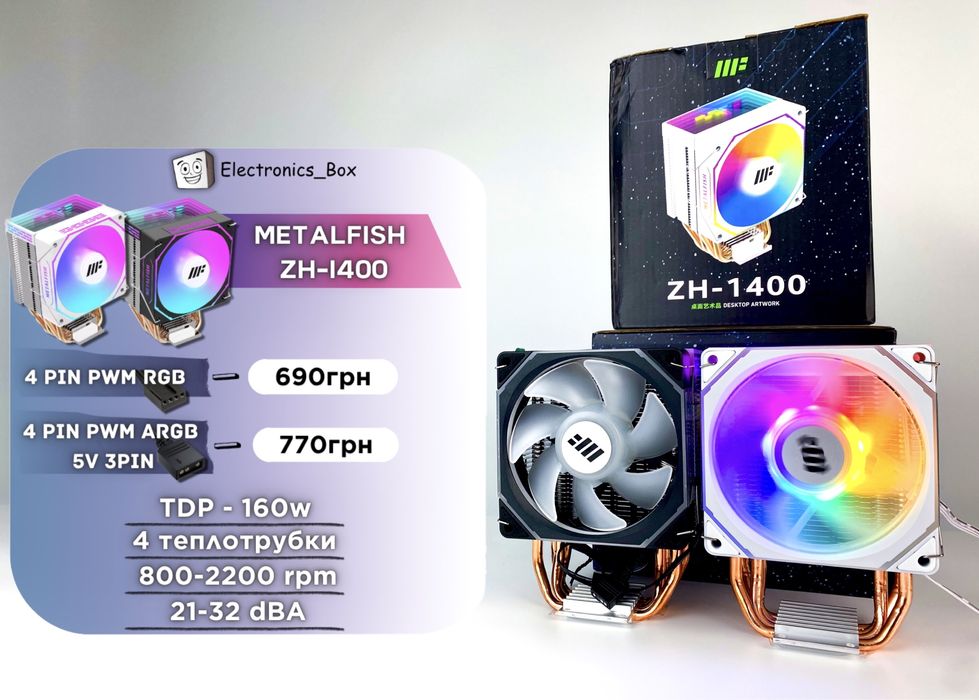 Кулер охолодження процесора MetalFish ZH-1400 RGB/ARGB 4pin PWM