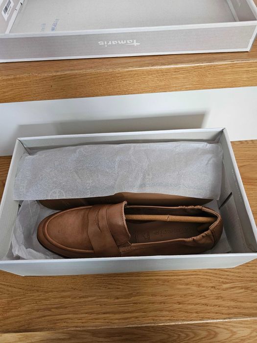 TAMARIS mokasyny wsuwane, brązowe, rozmiar 38