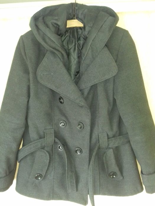Płaszcz szary zimowy krótki kaptur r. 38/40