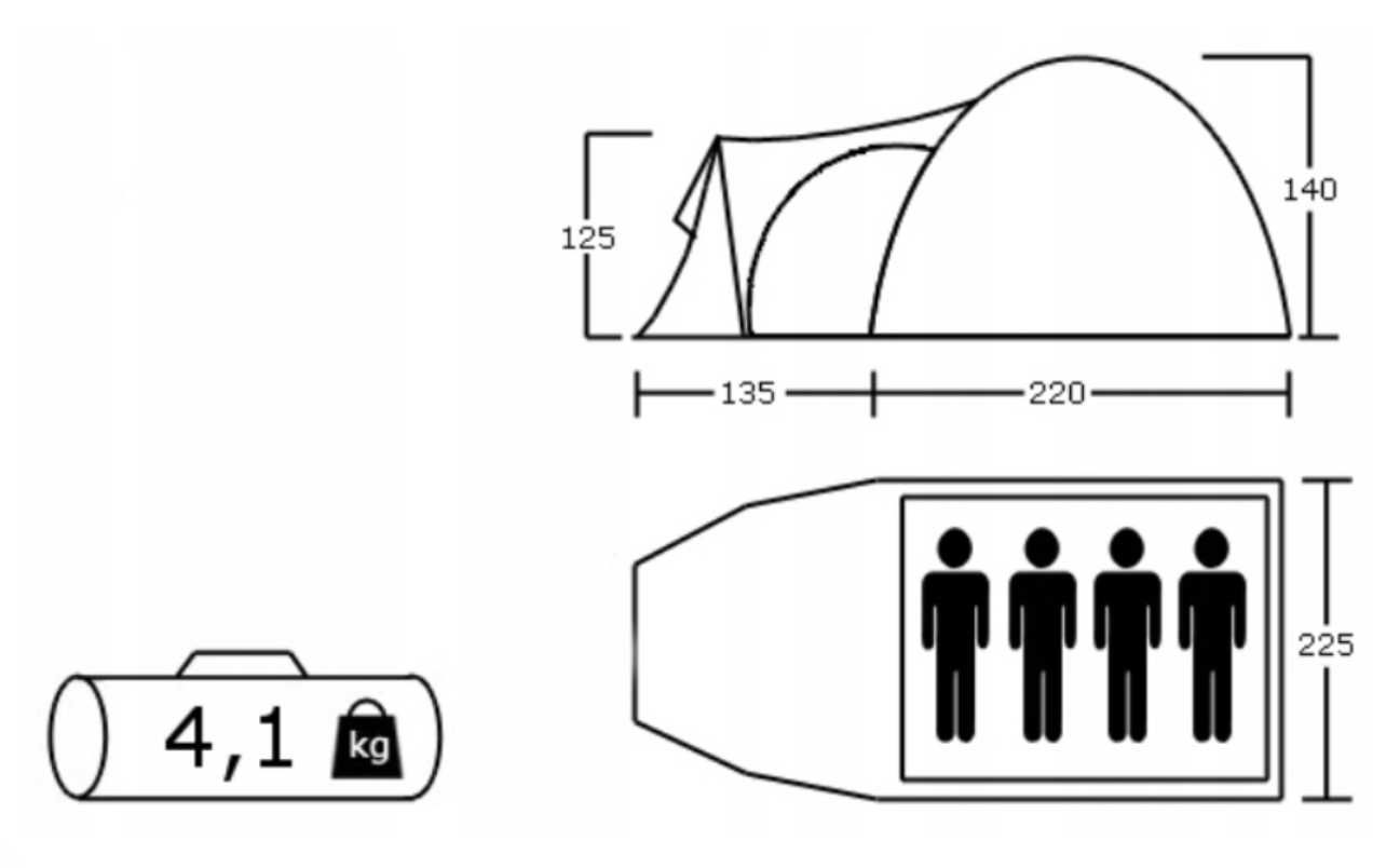 DUŻY NAMIOT Wodoodporny 4 osobowy TROPIK Acamper SOLIDNY + Poduszka !