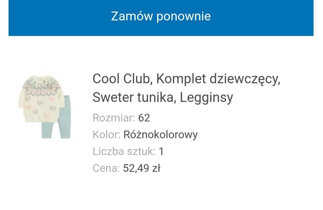 Komplet, r.62 sweterek/ tunika i legginsy Cool Club