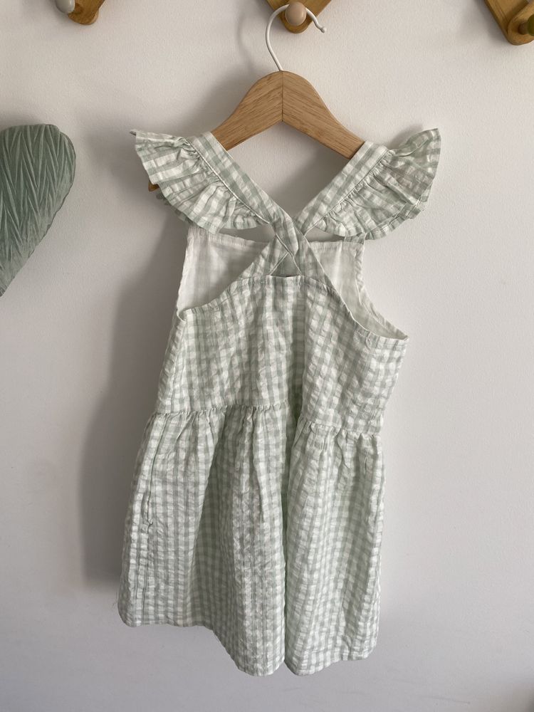 Sukienka Primark 110 pistacjowa kratka letnia falbanki