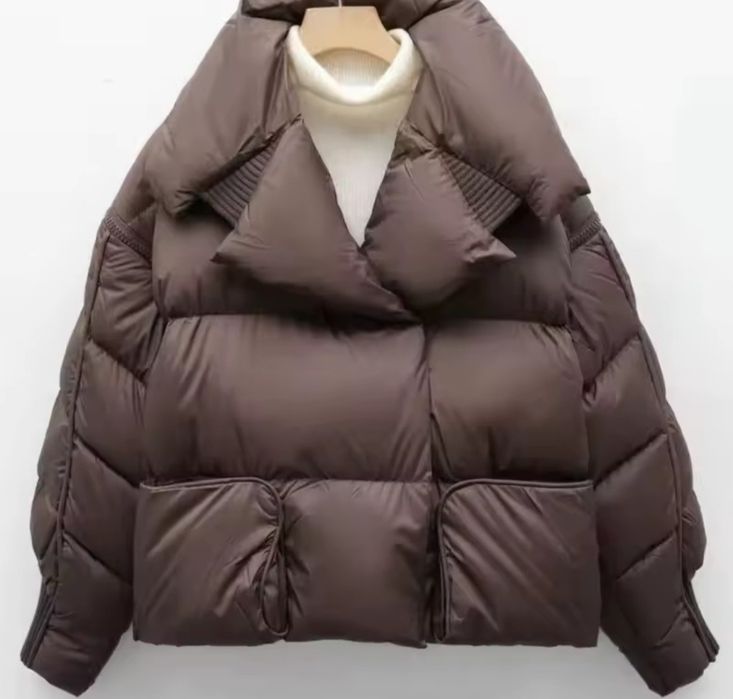 Nowa kurtka damska z puchem naturalnym M /L ciemna czekolada