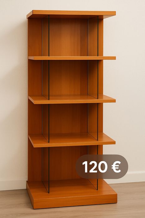 Estante em madeira maciça e vidro – excelente estado