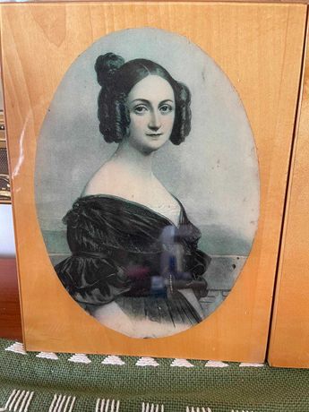 Obraz "Portret Damy" na laminowanej ramie drewnianej stary obrazek PRL