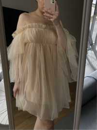 sukienka tiulowa brzoskwiniowa różowa xs s na ślub elegancka hiszpanka