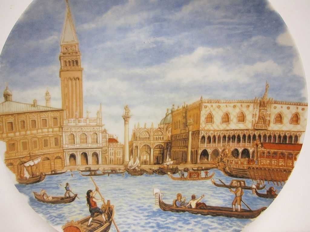 antigo prato em porcelana pintado à mão - motivo paisagem de VENEZA