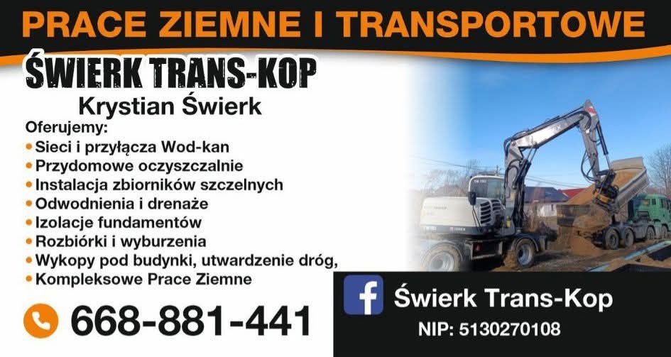Prace ziemne Oczyszczalnie,Szamba, drenaże,Sieci i przyłącza Wod-Kan