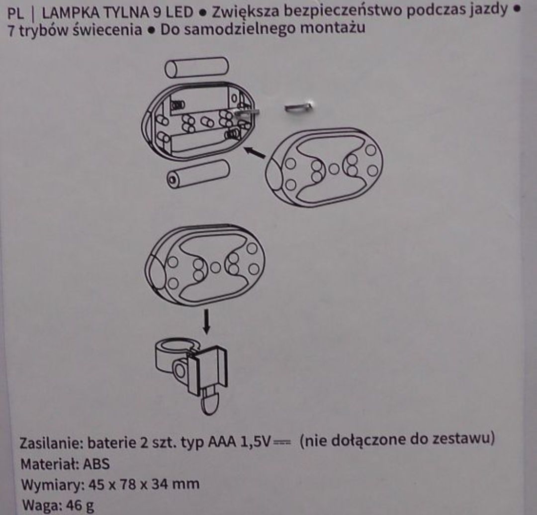 Lampa do roweru led tylna