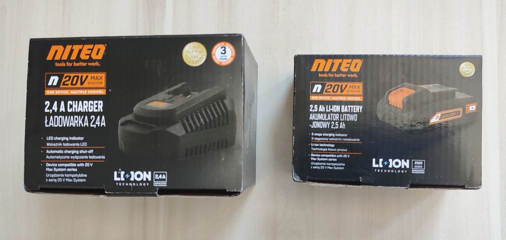 Akumulatorowa pilarka łańcuchowa Niteo 20 V Max akumulator i ładowarka