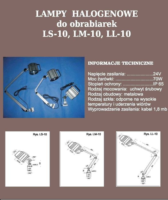 Lampa stanowiskowa, halogenowa do obrabiarki LS-10, LM-10, LL-10