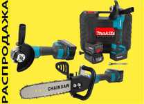 Набор аккумуляторного инструмента. Болгарка + цепная пила 12". Makita