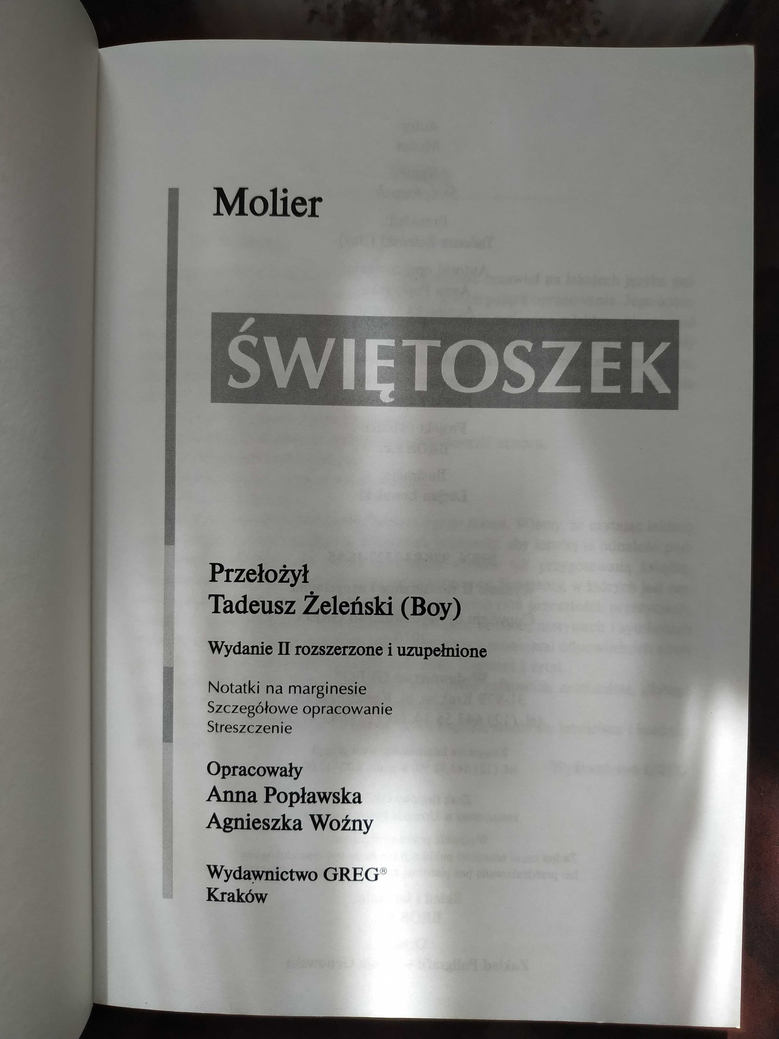 Świętoszek- Molier. Lektura z opracowaniem. Wyd. Greg