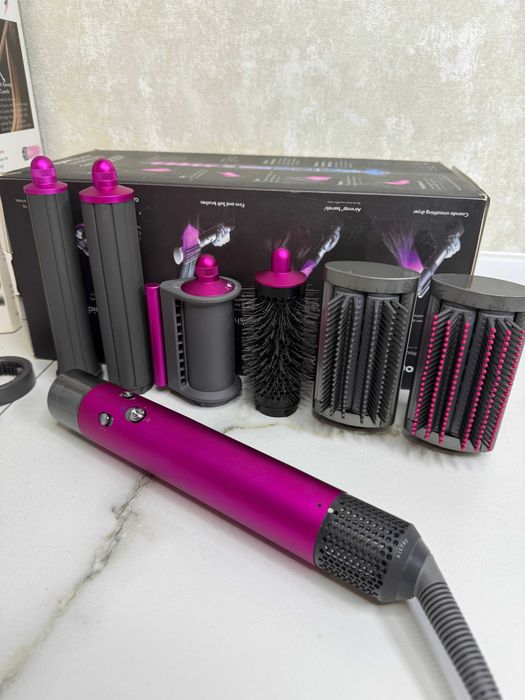 Стайлер для волосся фуксія 6 насадок, іонізація,1300 Вт швидка укладка