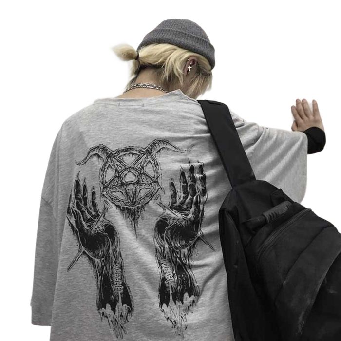Koszulka Oversize Devil i Pentagram - streetwear w mrocznym stylu  XXL