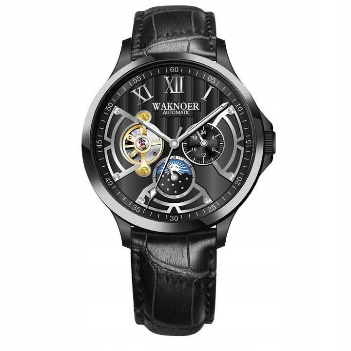 WAKNOER Skeleton mechaniczny zegarek z tourbillonem