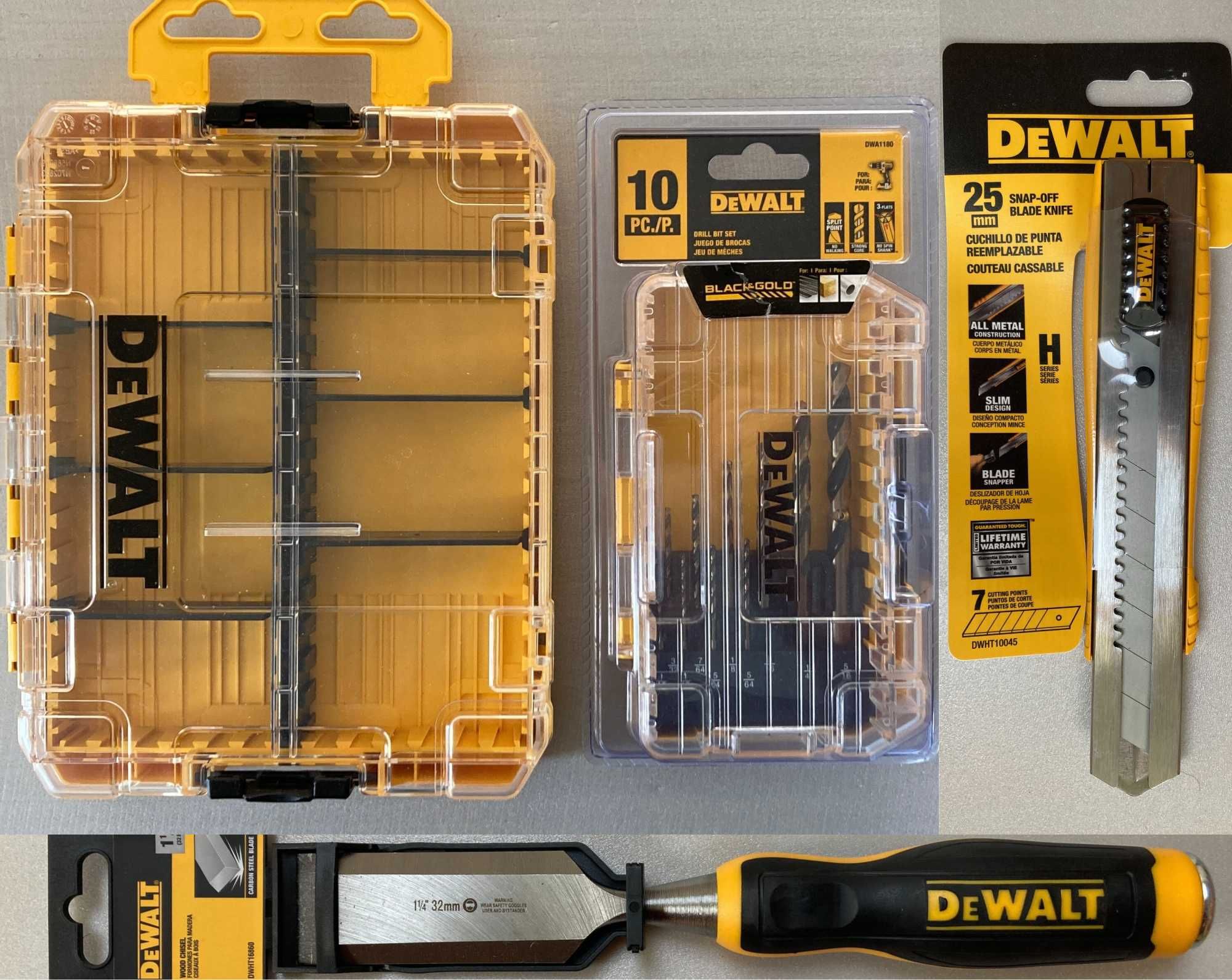 DeWalt ToughCase Органайзер Набір сверл по металу Ударна стамеска Ніж
